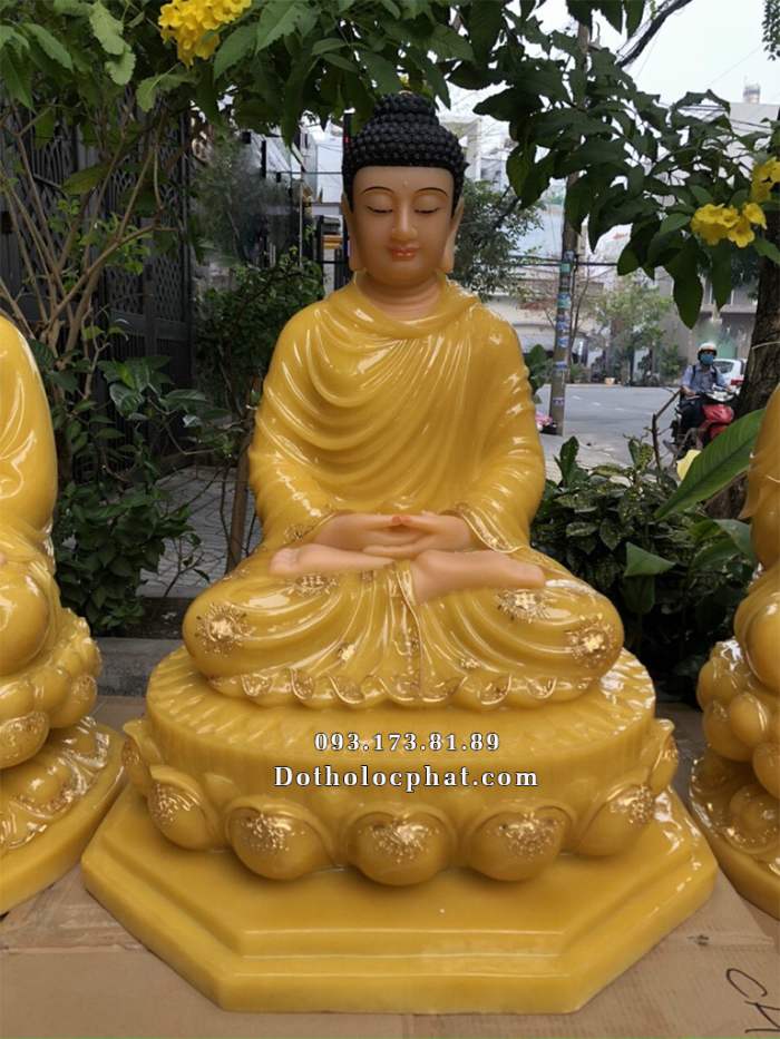Tượng Phật Thích Ca bằng bột đá thạch anh đế 8 cạnh cao 90cm