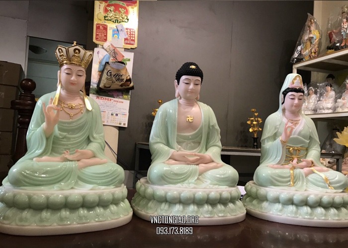 bộ tượng ta bà tam thánh xanh ngọc bằng đá đẹp