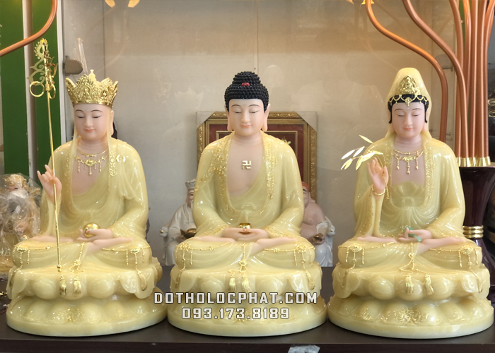 Bộ Tượng Ta Bà Tam Thánh Bột Đá Thạch Anh Viền Vàng TBTT-005 Bộ Tượng Ta Bà Tam Thánh Bột Đá Thạch Anh Viền Vàng TBTT-005