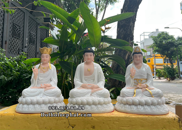 Tượng Ta Bà Tam Thánh Bột Đá Trắng Ngọc TBTT-003