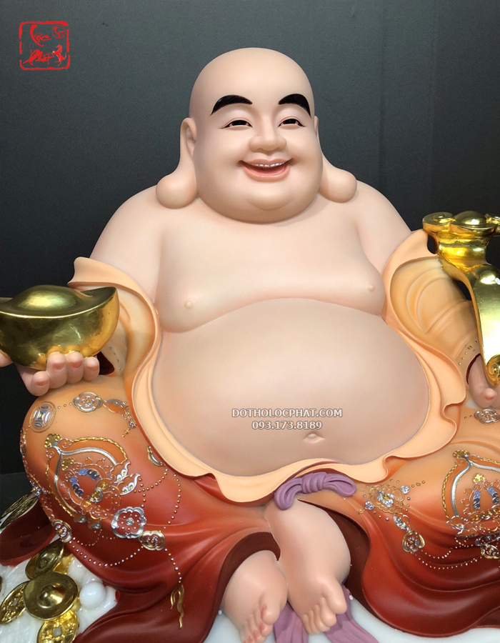 Tượng Phật Di Lặc vẽ gấm ngồi đám mây vàng giá tốt nhất tại kho