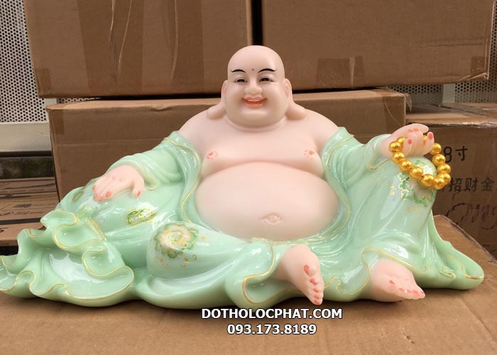 Tượng Phật Di Lặc bằng đá xanh ngọc vẽ hoa 3D