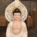 Tượng Phật A Di Đà trong bộ Tây Phương Tam Thánh ngồi viền vàng có hào quang TPTT-010