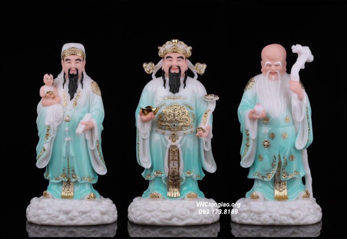 Bộ 3 ông Phúc Lộc Thọ bằng bột đá xanh cao cấp diện đẹp, thần thái vui tươi, hoan hỷ