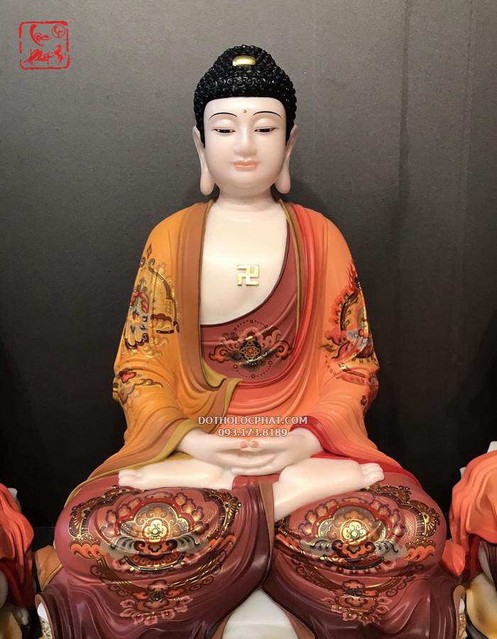 Đức Phật A Di Đà trong bộ Tây Phương Tam Thánh vẽ gấm non nước