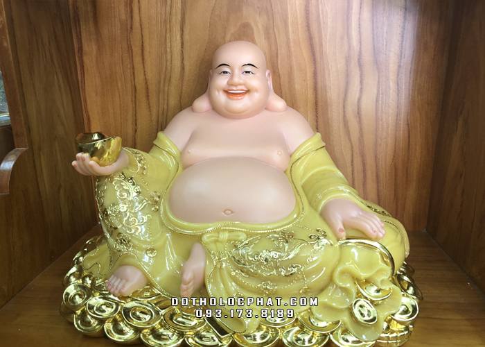 Tượng Phật Di Lặc thạch anh đế thỏi vàng, y áo viền vàng đẹp nhất