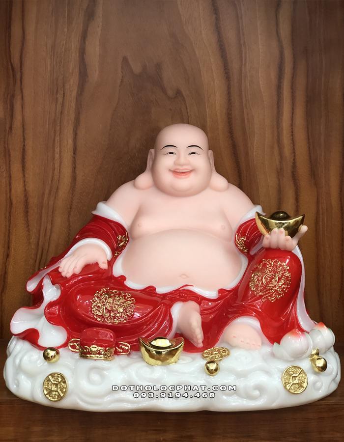Tượng Phật Di Lặc y áo đỏ, ngồi đám mây 