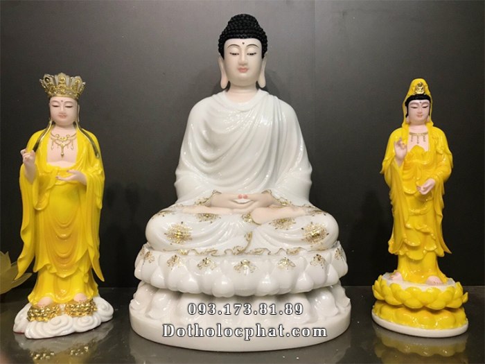 Tượng Phật Thích Ca Mâu Ni trắng viền vàng cao 68cm đẹp nhất