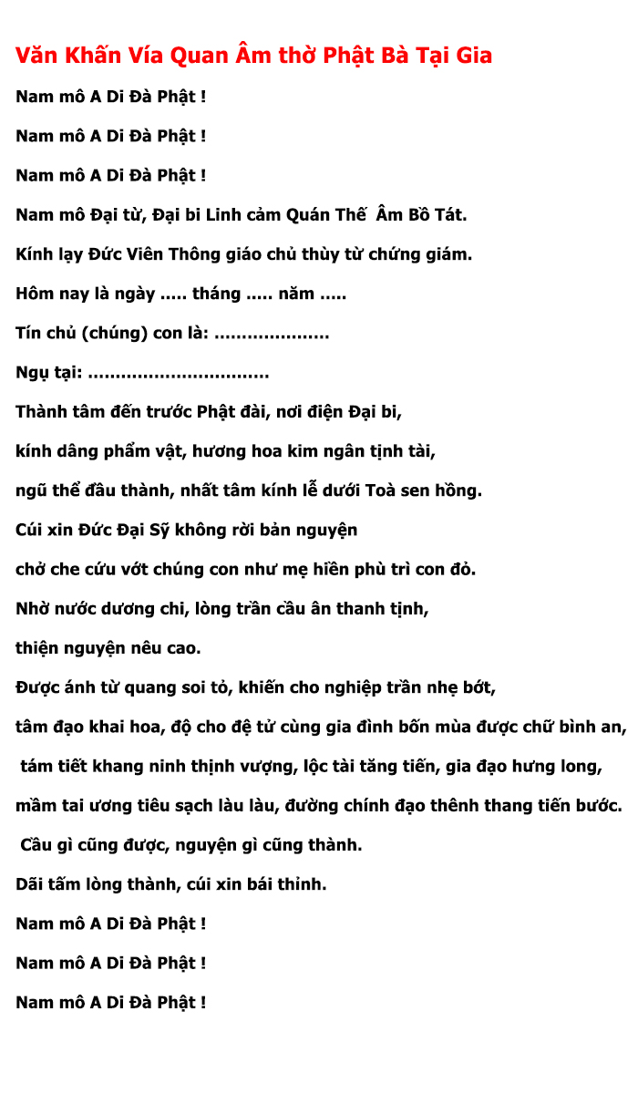 Văn khấn vía quan âm tại nhà