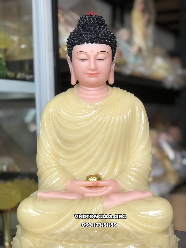 1.Tượng Phật Thích Ca Vàng Thạch Anh Đế Sen Tròn TCTT-030
