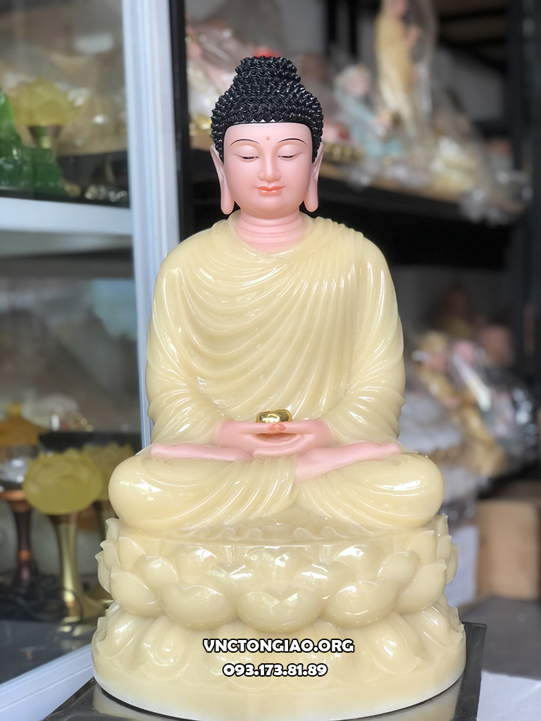 1.Tượng Phật Thích Ca Vàng Thạch Anh Đế Sen Tròn TCTT-030