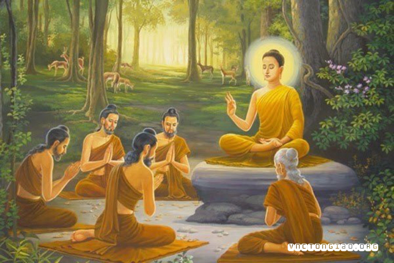 Đức Phật thuyết pháp cho 5 anh em Kiều Trần Như