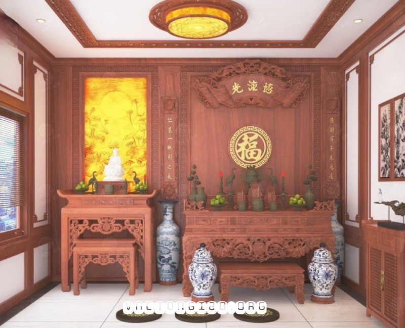 Cách bày trí bàn thờ Phật và gia tiên chung một gian thờ