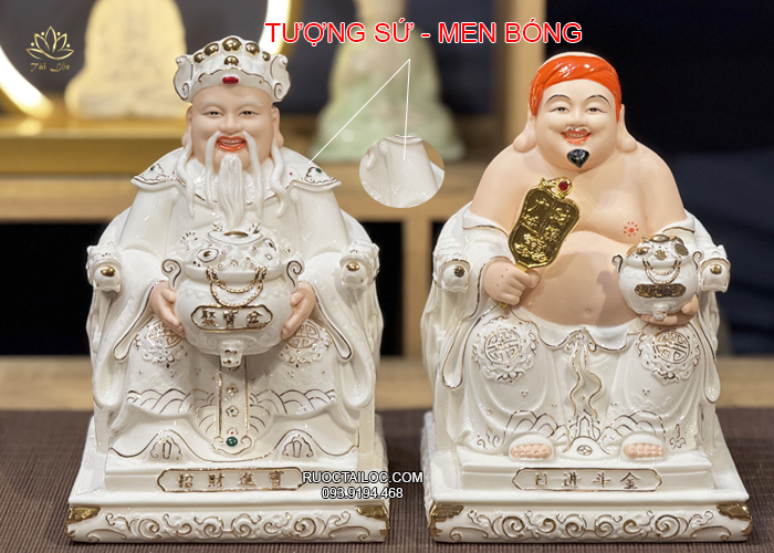 tượng Ông Địa Thần Tài đẹp bằng sứ cao cấp - chất men bóng